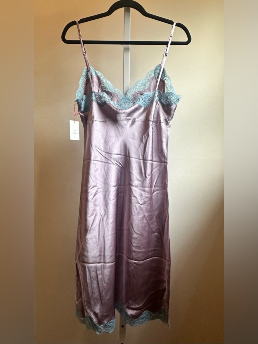 Gold Hawk GH304 Silk Slip Dress Lavender Mist Lace Trim NWT Large - Picture 2 of 5